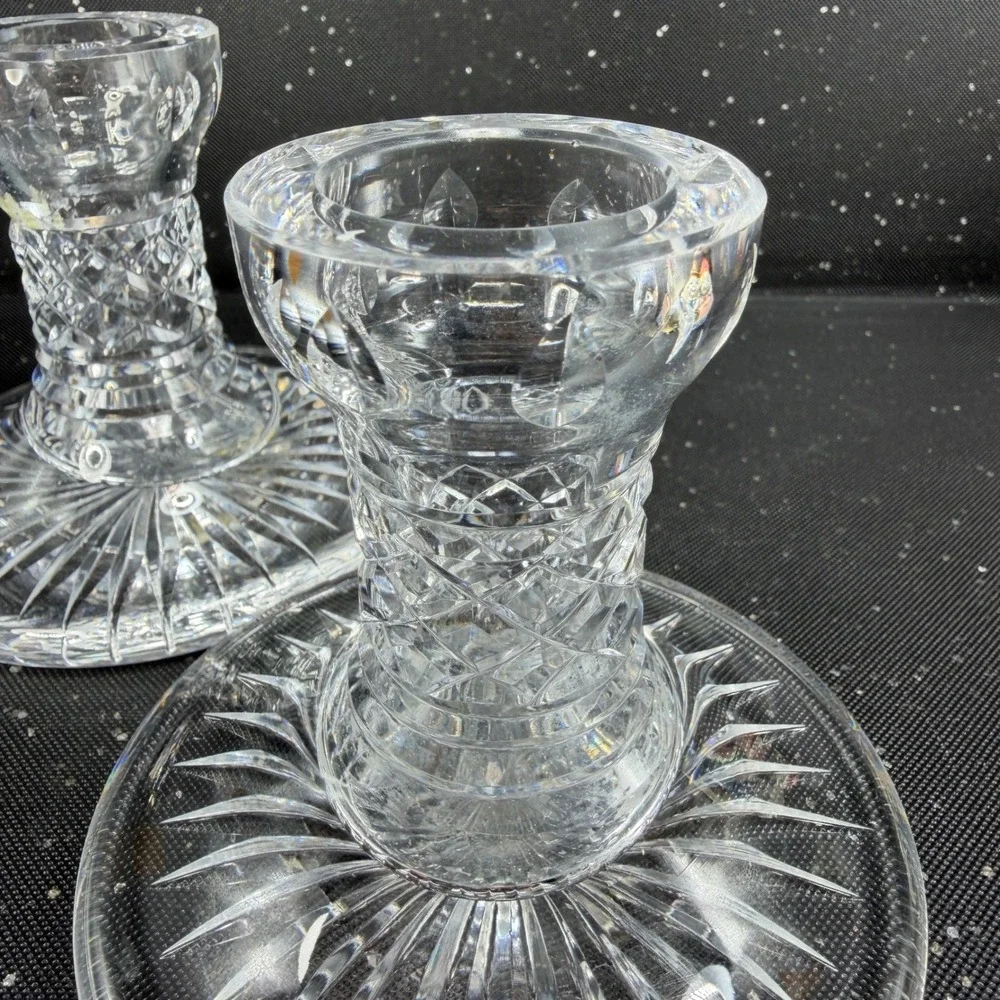 Waterford Crystal Candlestick Pair 4 Inch Cut Glass Candle Holders Thick Heavy